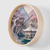 切り絵のパビリオン風景ウォールクロック 壁時計 (傾斜)