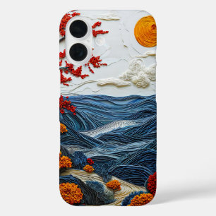 切り絵の海の風景 iPhone 16ケース