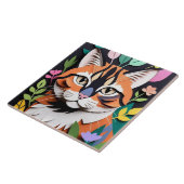 切り絵アートの幻想的な森の猫 タイル (側面)