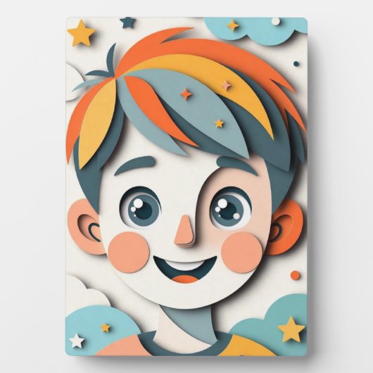 切り絵風のかわいい夢の少年 フォトプラーク (正面)