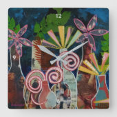 切り花アート付き時計 スクエア壁時計 (正面)