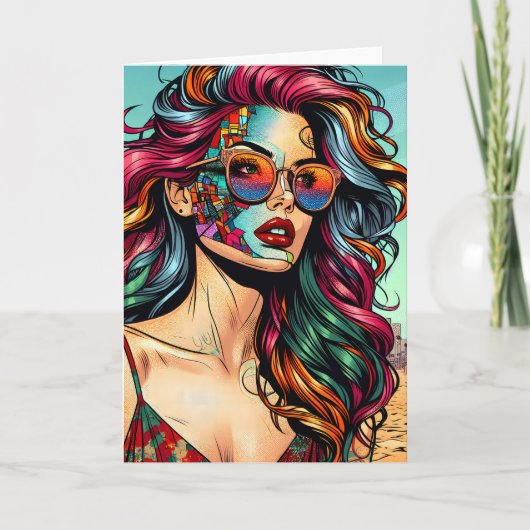 切り離された芸術 |抽象芸術の女性ビーチ カード (正面)