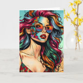 切り離された芸術 |抽象芸術の女性ビーチ カード (黄色い花)