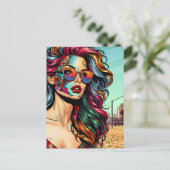 切り離された芸術 |抽象芸術の女性ビーチ ポストカード (スタンド正面)