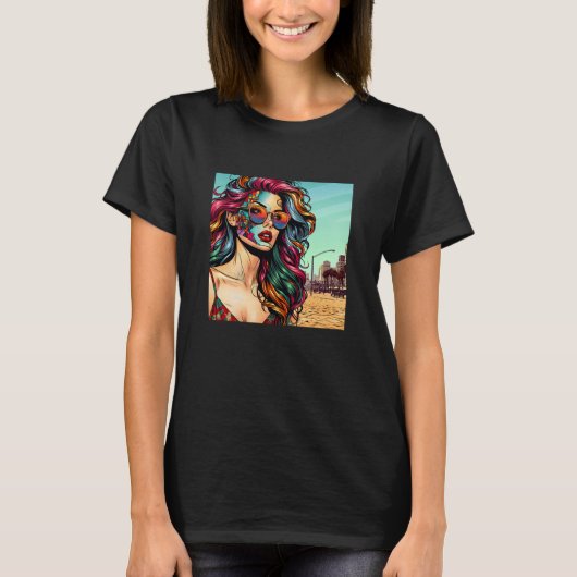 切り離された芸術 |抽象芸術の女性ビーチ Tシャツ (正面)