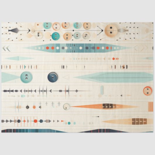 切り離し抽象芸術図形パターンブルーオレンジ 薄葉紙 (正面)