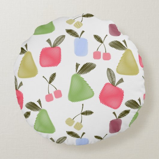 切れ目のない傷をつけた漫画の果実のリンゴの梨 ラウンドクッション (裏面)