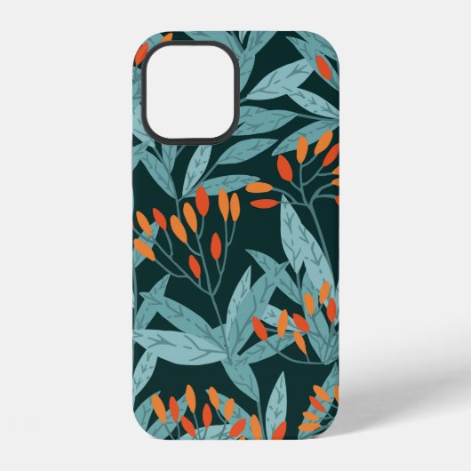 切れ目のない柄の手描きの木の枝と葉 iPhoneケース (裏面)