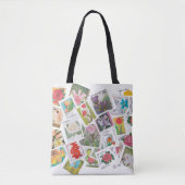 切手のコラージュのトートバック トートバッグ (正面)