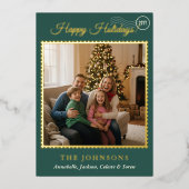 切手エレガント正方形フォトグリーン金ゴールド 箔シーズンカード (正面)