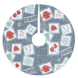 切手クリスマスホリデー赤ブルーかわいい ブラッシュドポリエステルツリースカート