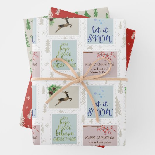 切手パーソナライズされたと松の木のドードル ラッピングペーパーシート (インサイチュ)