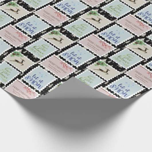 切手パーソナライズされたクリスマスツリー ラッピングペーパー (角)