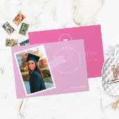 切手モダンデザイン:ピンク写真卒業 案内状