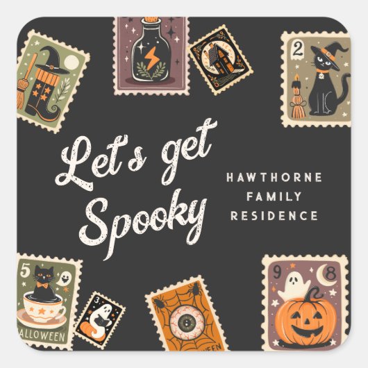 切手不気味ハローウィンパーティ スクエアシール (正面)