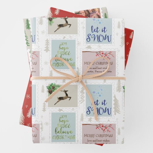 切手，写真と松の木の鳩 ラッピングペーパーシート (インサイチュ)