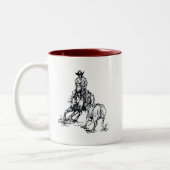切断の馬の西部のスケッチのデザイン ツートーンマグカップ (左)