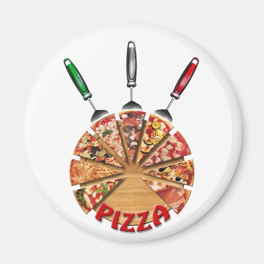 切断ボード上のマグネットピザ マグネット (正面)