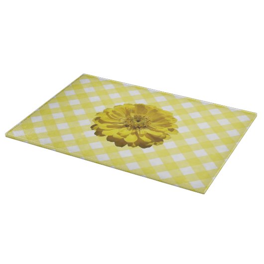 切断ボード – 格子上の黄色い《植物》百日草 カッティングボード (角)