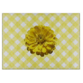 切断ボード – 格子上の黄色い《植物》百日草 カッティングボード (正面)