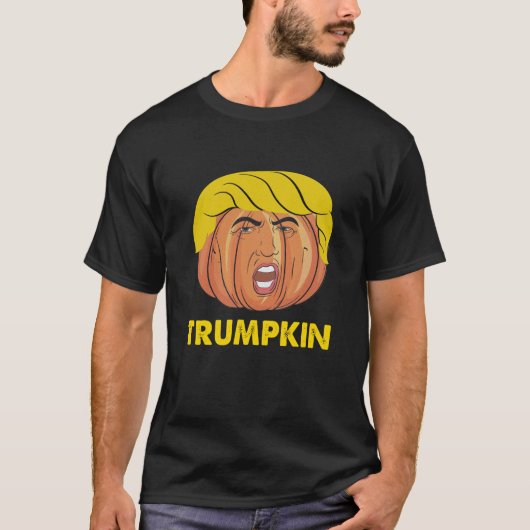 切札のハロウィンおもしろいなTrumpkinのカボチャ Tシャツ (正面)