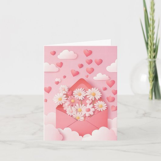 切紙ハートと花バレンタインの挨拶 シーズンカード (正面)