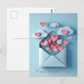 切紙ハートと花バレンタインの挨拶 ポストカード (正面/裏面)