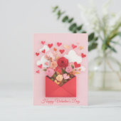 切紙ハートと花バレンタインの挨拶 ポストカード (スタンド正面)
