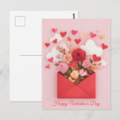 切紙ハートと花バレンタインの挨拶 ポストカード (正面/裏面)