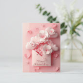 切紙ハートと花バレンタインの挨拶 ポストカード (スタンド正面)