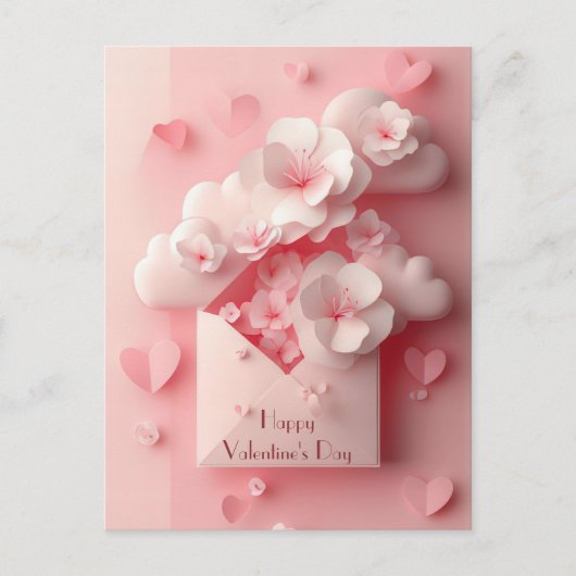 切紙ハートと花バレンタインの挨拶 ポストカード (正面)