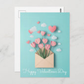 切紙ハートと花バレンタインの挨拶 ポストカード (正面/裏面)