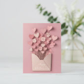 切紙ハートと花バレンタインの挨拶 ポストカード (スタンド正面)