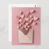 切紙ハートと花バレンタインの挨拶 ポストカード (正面/裏面)