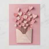 切紙ハートと花バレンタインの挨拶 ポストカード (正面)