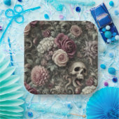 刈り取るバラ – ゴシックフローラスカル ペーパープレート (パーティー)