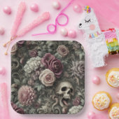 刈り取るバラ – ゴシックフローラスカル ペーパープレート (パーティー)