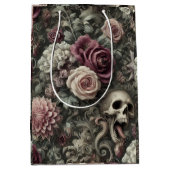 刈り取るバラ – ゴシックフローラスカル ミディアムペーパーバッグ (正面)