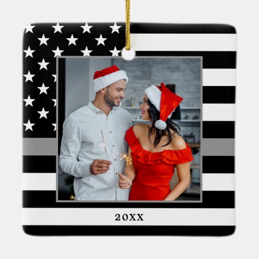 刑務官カスタム写真グレークリスマス  セラミックオーナメント (裏面)