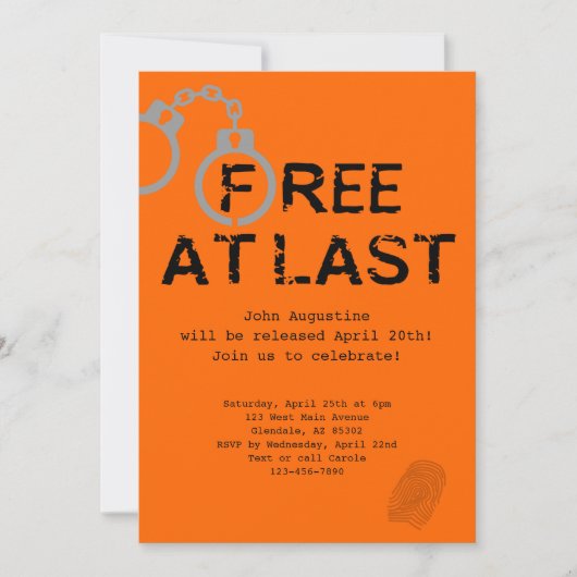 刑務所から出る被収容者ウェルカムホームパーティー 招待状 (正面)