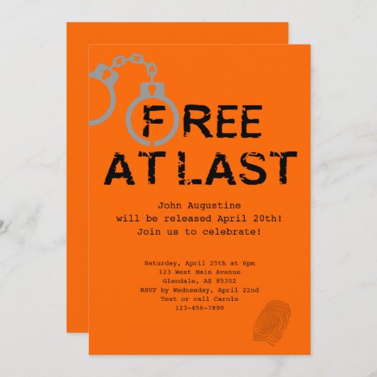 刑務所から出る被収容者ウェルカムホームパーティー 招待状 (正面/裏面)