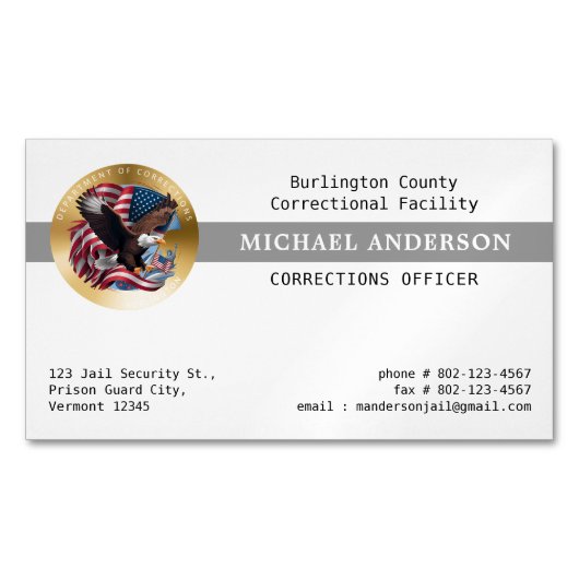 刑務所仮釈放担当官のロゴ マグネット名刺 (正面)
