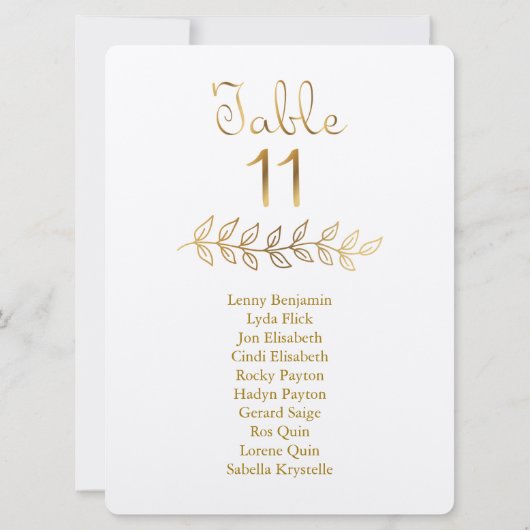 列に並んだ金ゴールド効果表(11座席表) 招待状 (裏面)