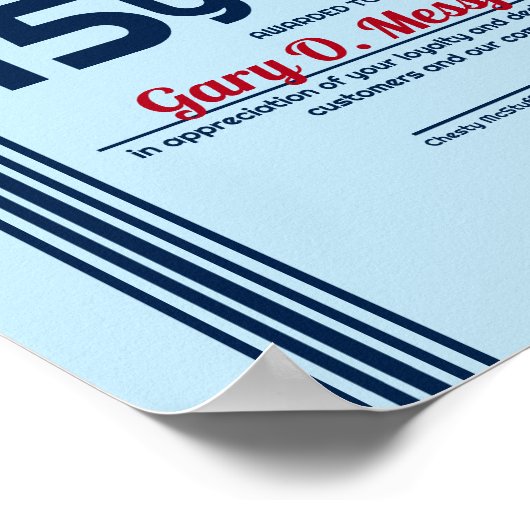 列ユニバーサル従業員記念日の証明書 ポスター (角)