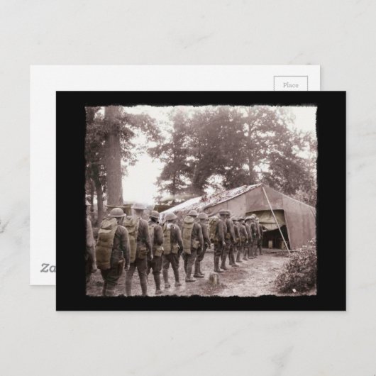 列中の軍人が郵便に出る ポストカード (正面/裏面)