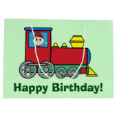 列車および振る男の子とのハッピーバースデー ラージペーパーバッグ (裏面)