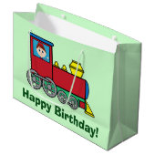列車および振る男の子とのハッピーバースデー ラージペーパーバッグ (正面アングル)