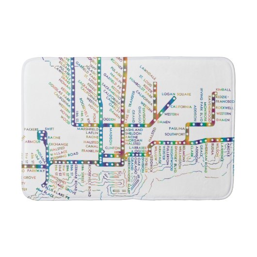 列車が付いているシカゴの地下鉄の地図は色の絞り染めをストップ バスマット (正面)