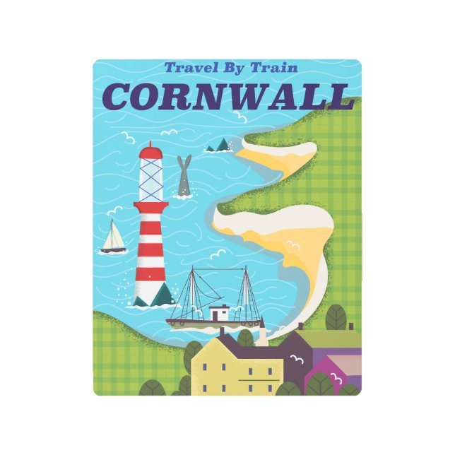 列車でコーンウォールに行く メタルプリント (正面)