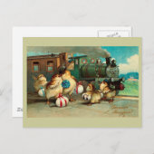 列車とのロシアのなヴィンテージイースター シーズンポストカード (正面/裏面)